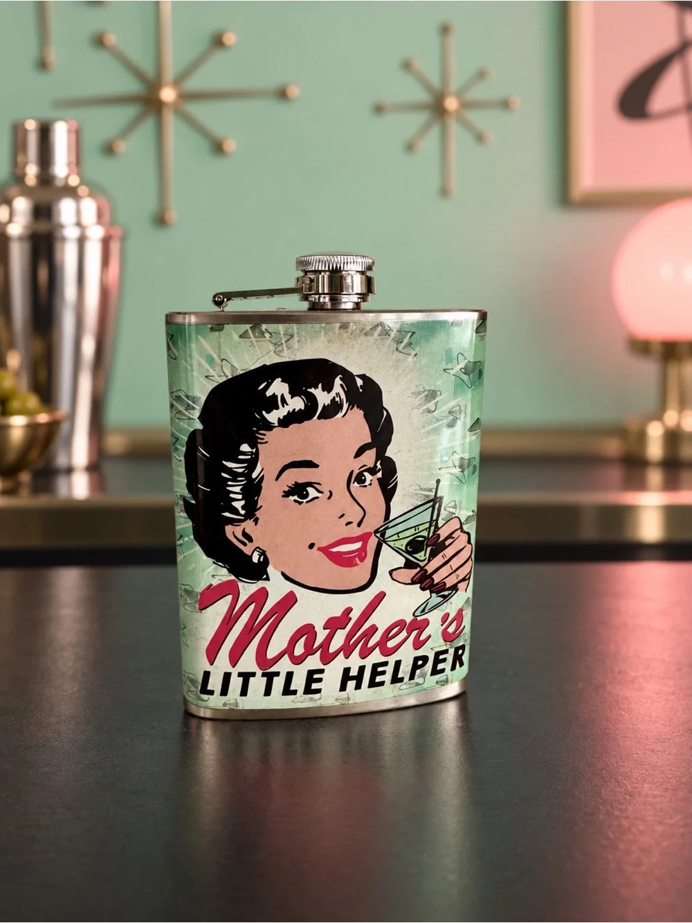 Mother's Little Helper Retro Stainless Steel Hip Flask - Mint